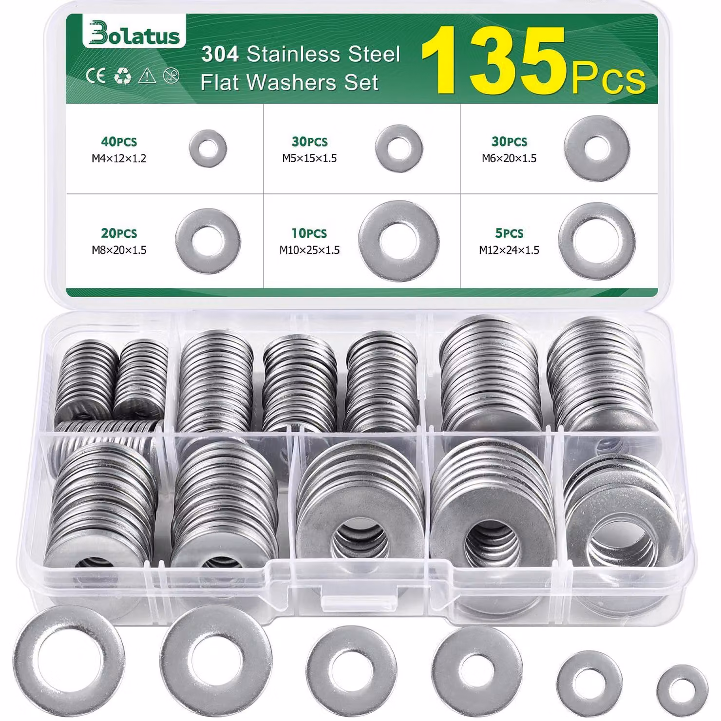 Guarnizioni a O-ring, set di 135 pezzi, acciaio inossidabile, assortimento di 6 misure