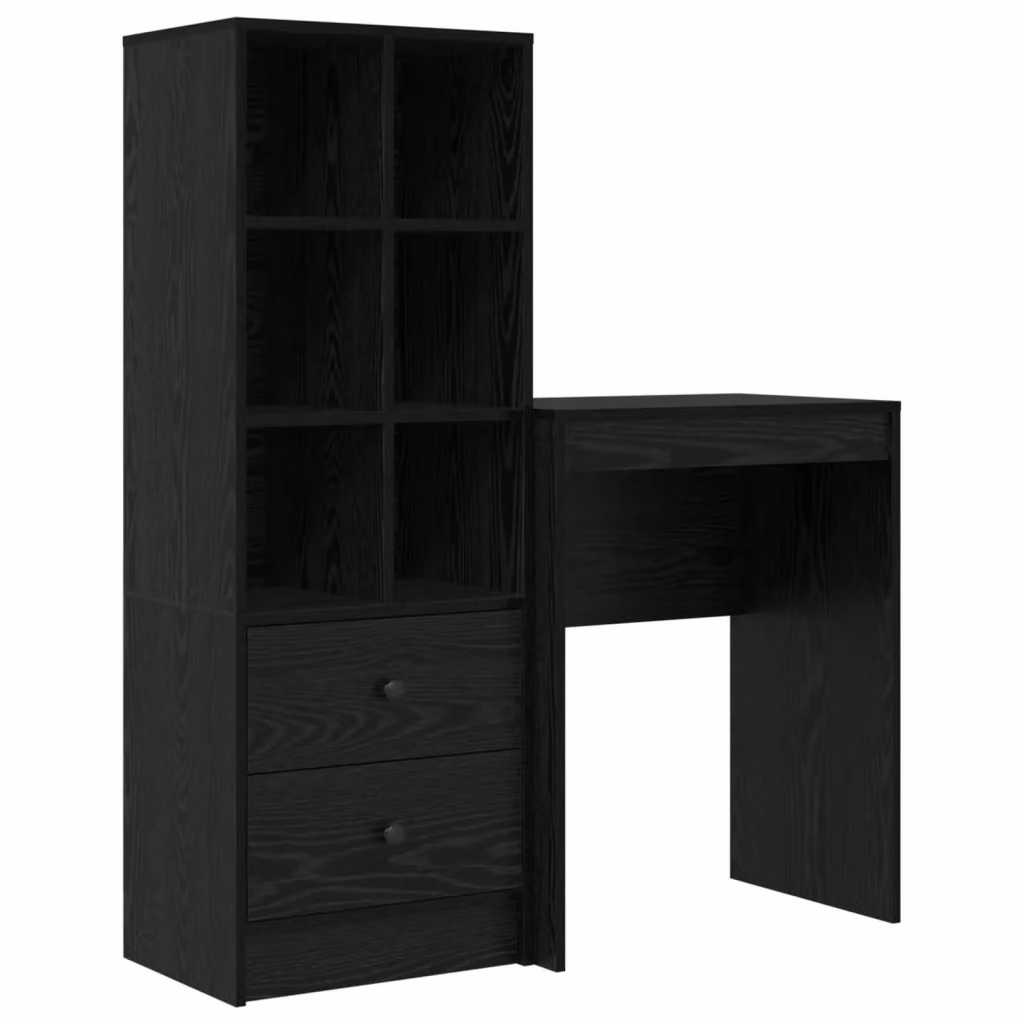 Set di 2 Scrivanie con Scaffale vidaXL in Rovere Nero e Marrone, Design Moderno per Home Office, L: 105,5 cm, P: 34 cm, H: 127 cm – 2
