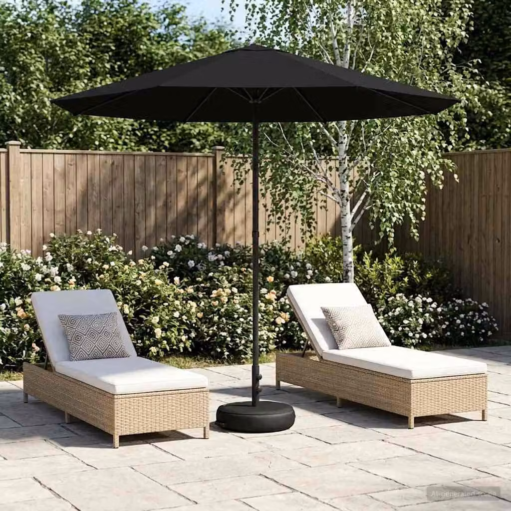 Parasole da Giardino vidaXL con Base Rettangolare e Copertura in Poliestere, Colore Nero, L/P/H: 2,3 x 2,3 x 2,28 m