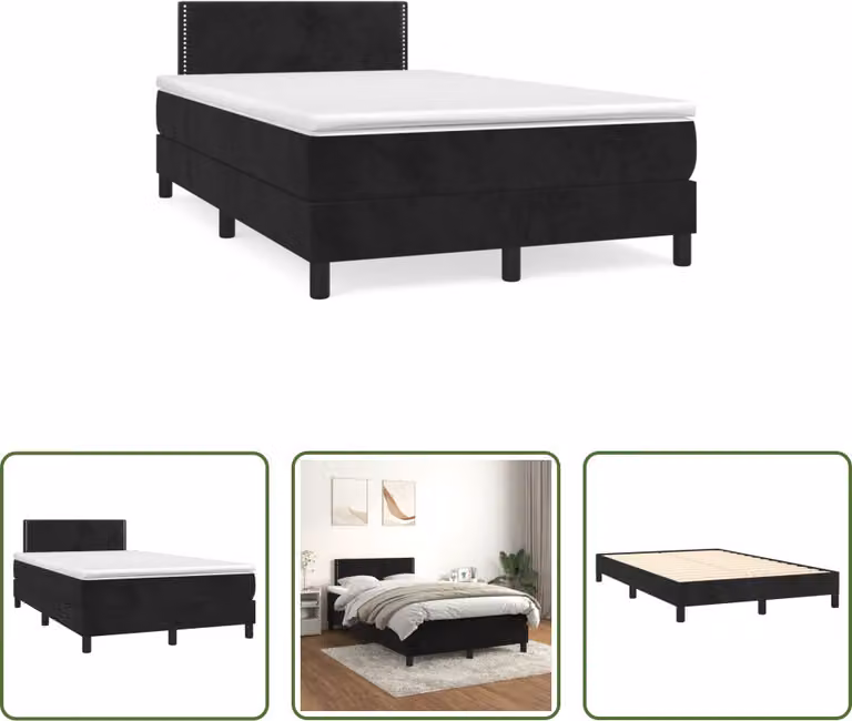 The Living Store Letto a molle con materasso nero 120x190 cm in velluto