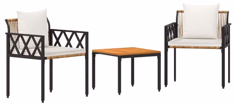 Set da giardino in rattan sintetico, 3 pezzi, color marrone e bianco crema