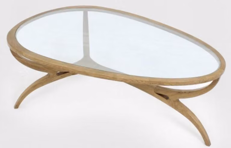 Casa Padrino tavolino art déco marrone chiaro 130 x 88 x H. 46 cm - Nobile tavolo da salotto in legno massiccio con piano in vetro - Mobili da salotto