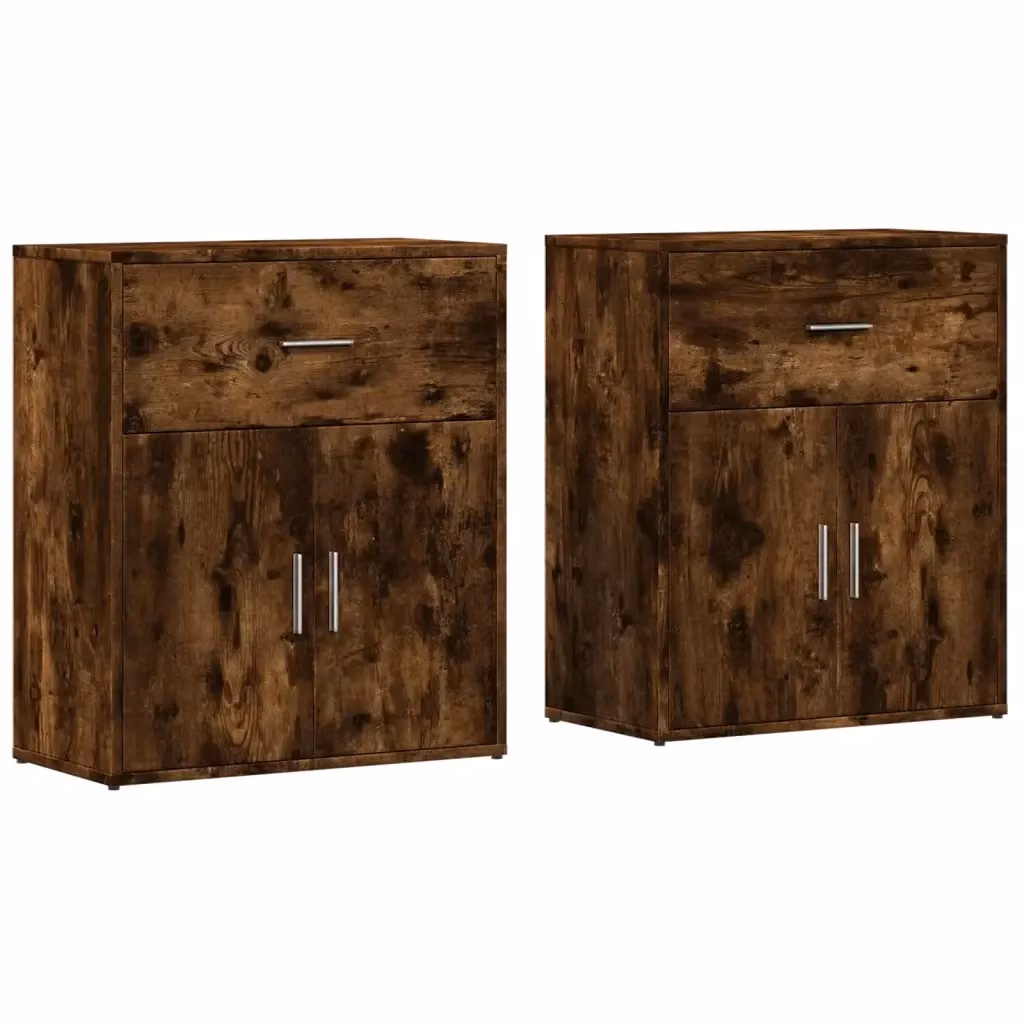 Set di 2 credenze vidaXL in legno multistrato color rovere fumo, design moderno, L/P/H: 60 x 31 x 70 cm – 2