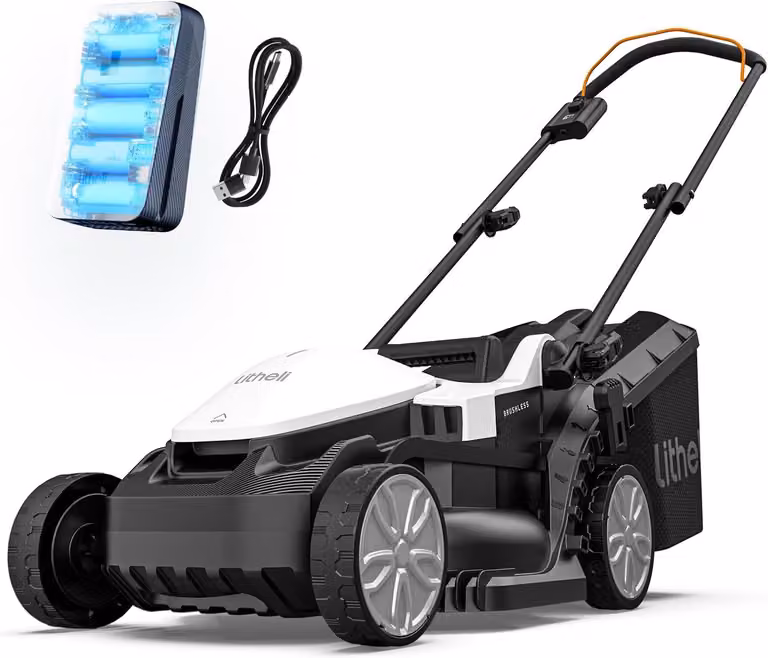 Tagliaerba elettrico, 20 V, larghezza di taglio 33 cm, motore brushless, adatto per giardini fino a 200 m², contenitore di raccolta da 30 litri, altezza di taglio regolabile da 25 a 65 mm, include batteria da 4,0 Ah