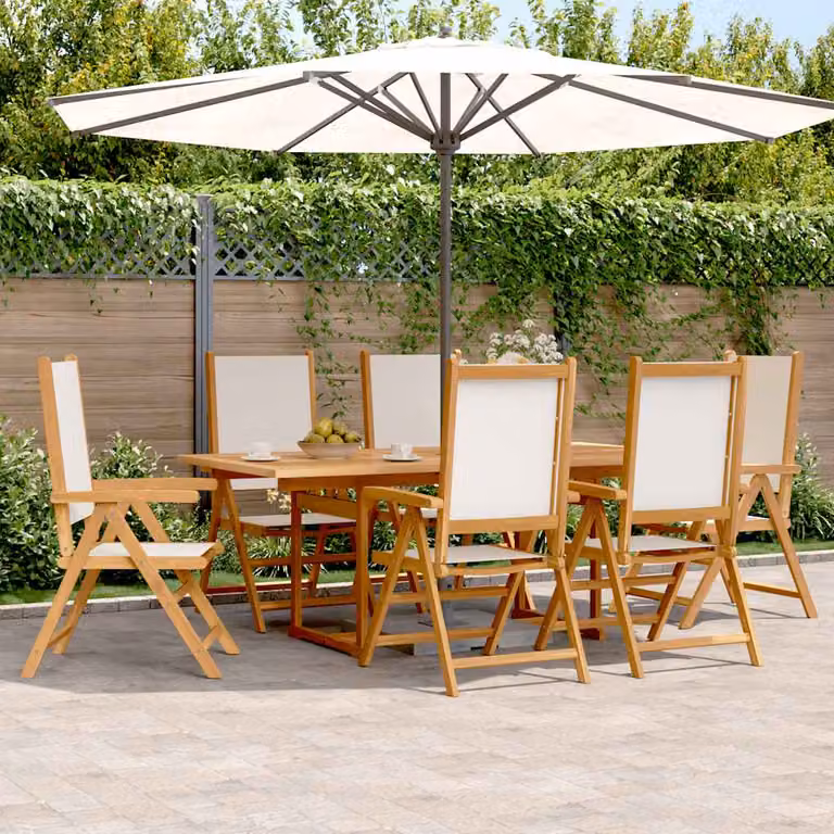 Set Pranzo da Giardino vidaXL 7 pz in Legno di Acacia Olio e Tessuto Beige