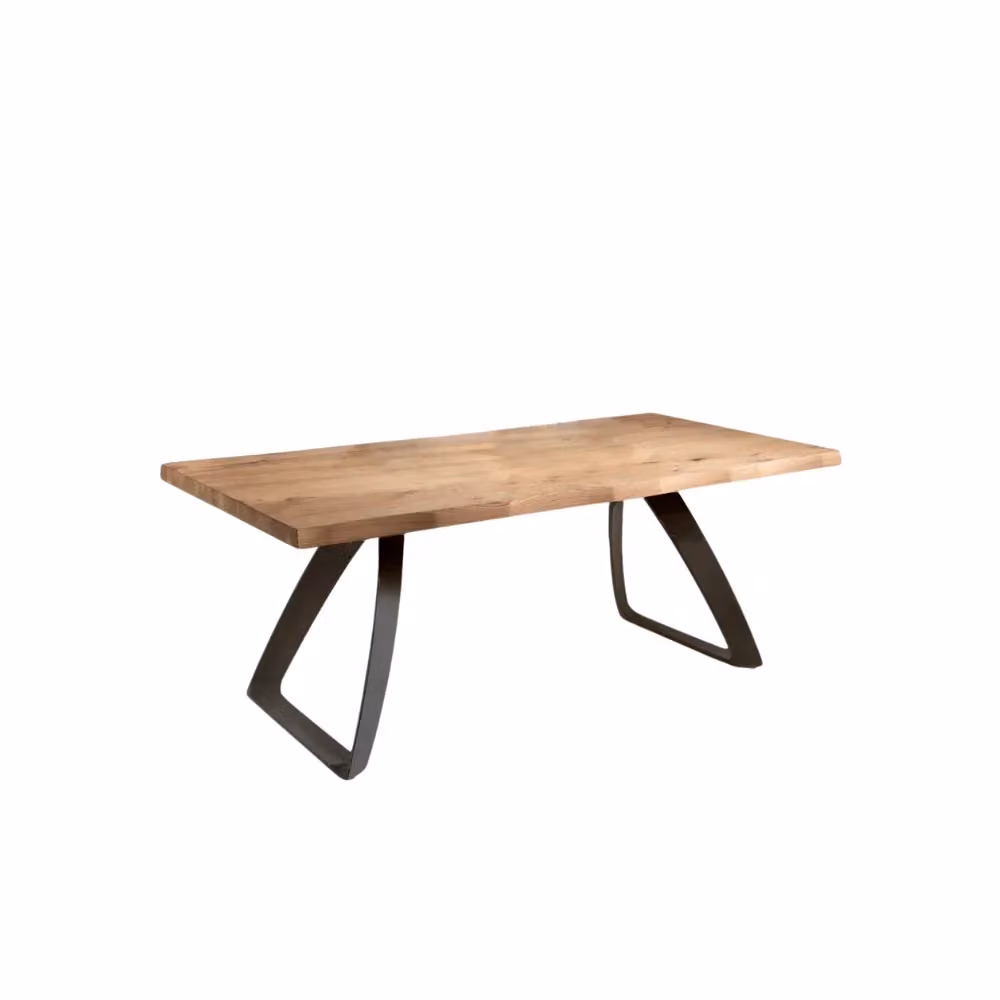 Tavolo da pranzo fisso Timber Duzzle in legno impiallacciato rovere naturale e metallo, design moderno rettangolare, L: 160 cm, P: 90 cm – 2