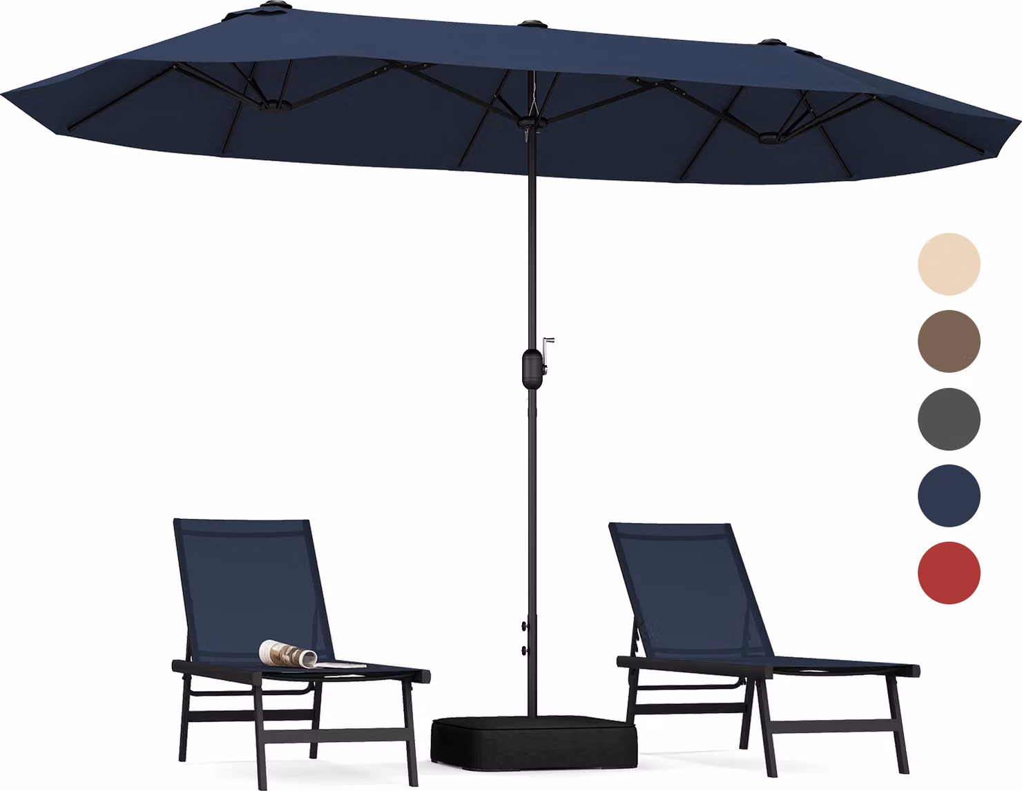 COSTWAY ombrellone doppio 400x200cm con supporto e manovella, ombrellone grande XXL, UPF 50+, ombrellone da giardino ombrellone da mercato ombrellone blu navy