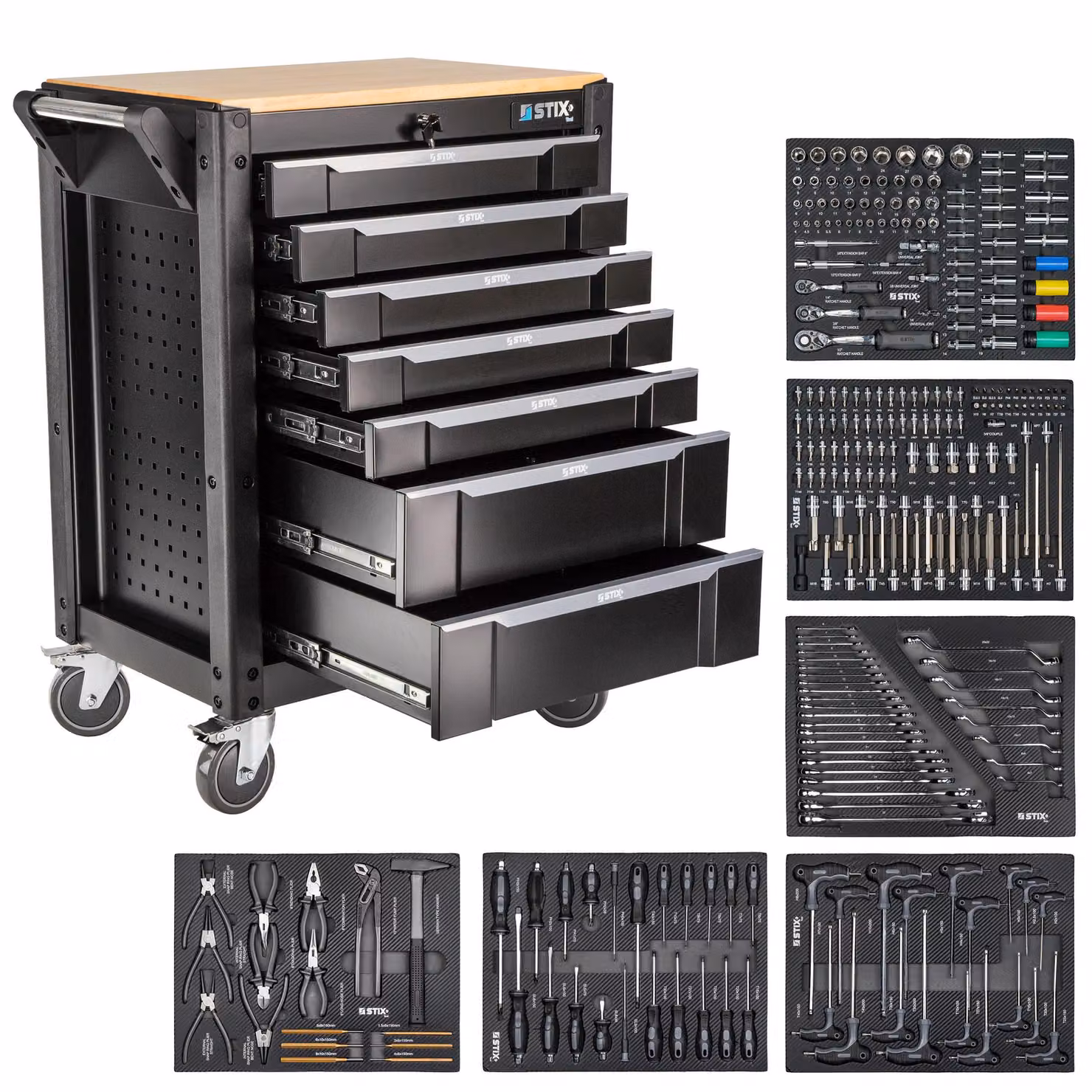 Armadio da officina STIX, carrello portautensili, 7 cassetti, compresi gli utensili, UltimatePro C7/TS1