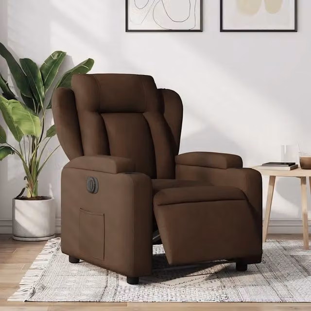 Poltrona elettrica reclinabile relax vidaXL in tessuto marrone con braccioli e funzione auto-return – 1