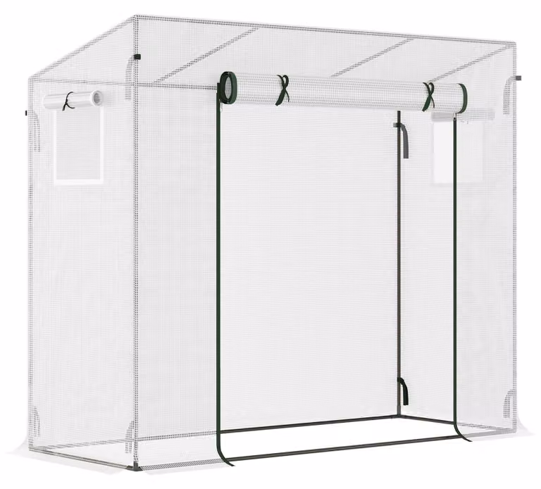 Serra in plastica, dimensioni 200x68x196 cm, con porta a rullo e finestre laterali, resistente al vento, realizzata in acciaio e PE (bianco)
