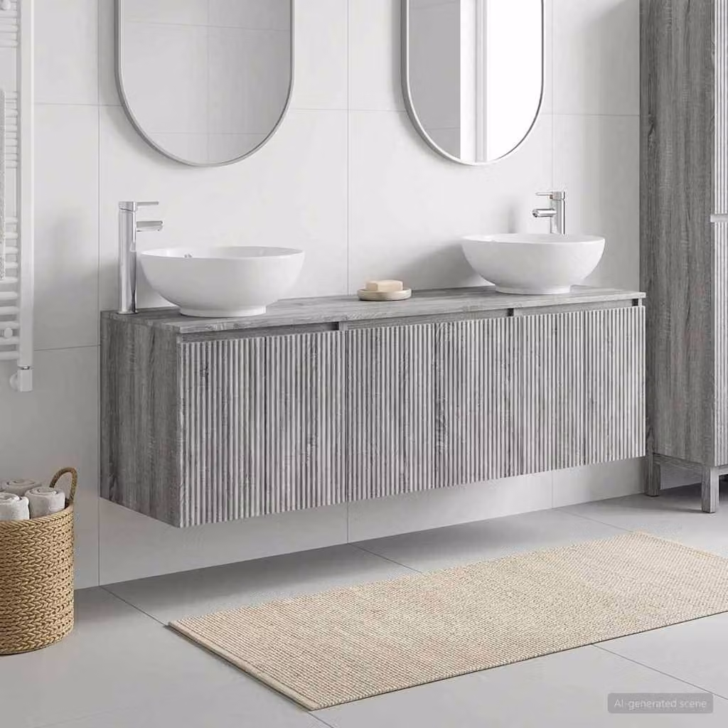 Set di armadi da bagno moderni vidaXL in 3 pezzi colore grigio opaco L/P/H: 161,5 x 44,5 x 80,0 cm