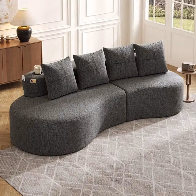 Divano in tessuto con 4 cuscini ¨C Minimal ¨C Grigio scuro, morbido imbottito