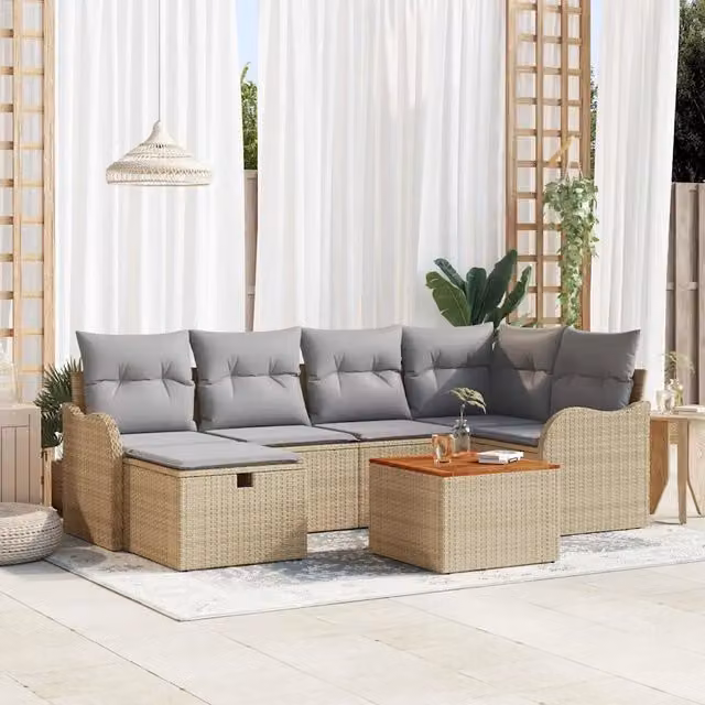 Set Divano da Giardino 7 pz Beige polyrattan 3359483