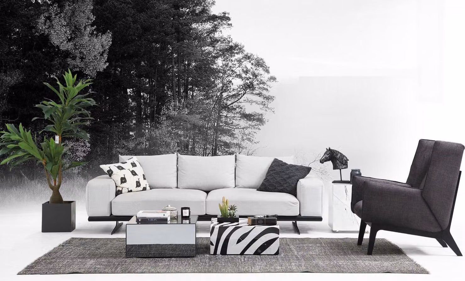 Sofagarnitur Sofa 3 Sitzer Sessel Dreisitzer Grau Modern Stoff Sitz