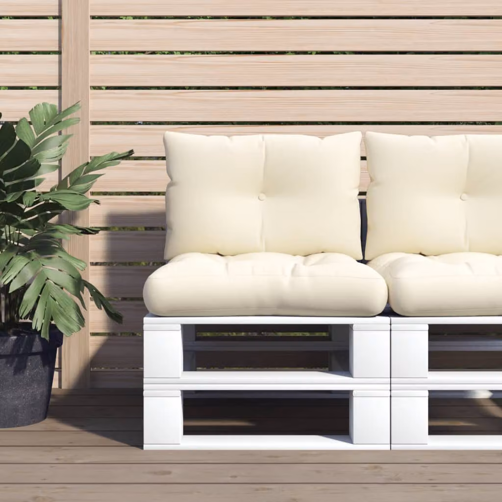 Set di 2 cuscini per pallet vidaXL in poliestere beige, resistenti ai raggi UV e idrorepellenti, L/P/H: 61,5 x 60 x 10 cm