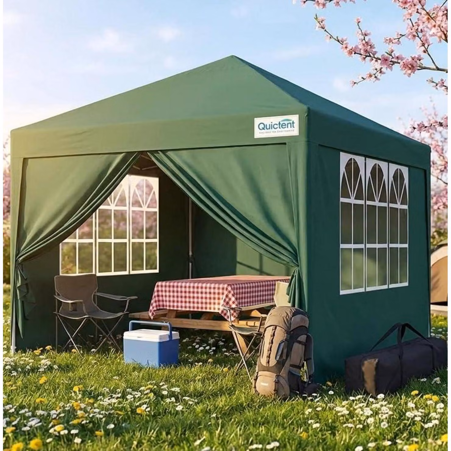 Gazebo da esterno 3x3 metri, impermeabile, con pareti laterali, protezione UV 50+, struttura in acciaio, colore verde