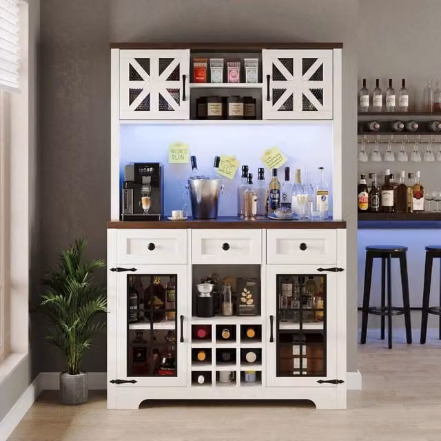 Mobile colonna da cucina MIVRAY con LED controllabile tramite app, portabottiglie e ripiani regolabili, bianco, L/P/H: 120 x 40 x 180 cm