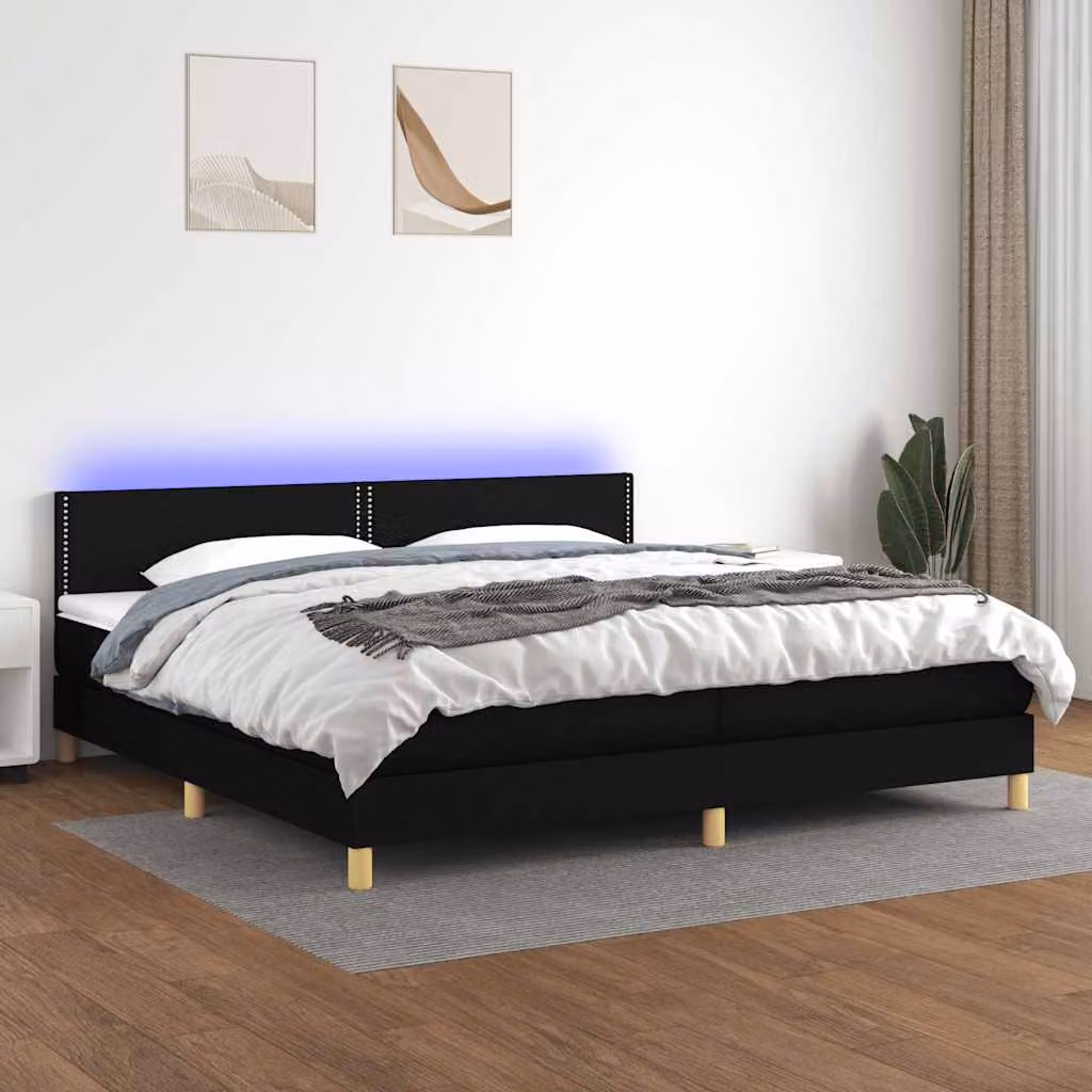 Letto a molle con materasso vidaXL in tessuto nero con illuminazione LED e porta USB L/P/H: 200 x 200 x 203 cm – 1