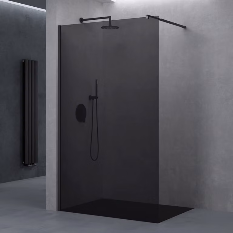 doporro Box Doccia Walk-In 100x200 cm, Parete Doccia Fissa in Vetro Temperato FumšŠ 8 mm con Barra Stabilizzatrice Regolabile e Profilo Nero Opaco šC Bremen01VG