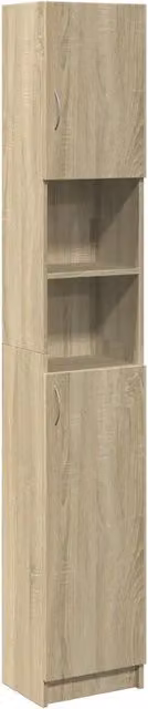 Armadio da bagno in legno multistrato spazio portaoggetti praticità 32 x 25,5 x 190 cm in legno rovere sonoma 02_0049685