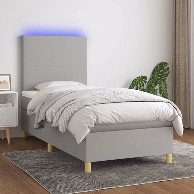 Letto a molle con illuminazione LED e porta USB vidaXL in tessuto grigio e bianco L/P: 90 x 190 cm – 1
