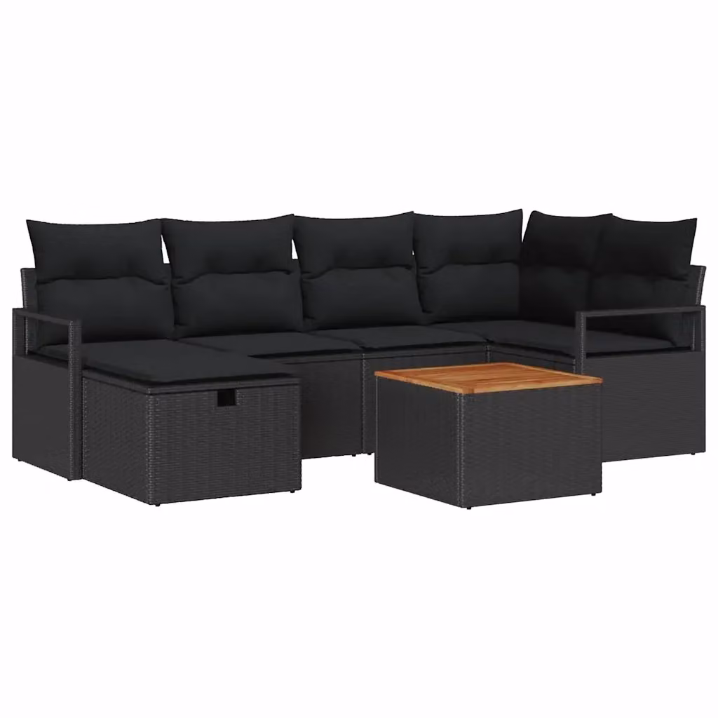Set Divano da Giardino a Forma di U vidaXL in Rattan e Metallo Nero con 7 Pezzi e Cuscini Inclusi – 2