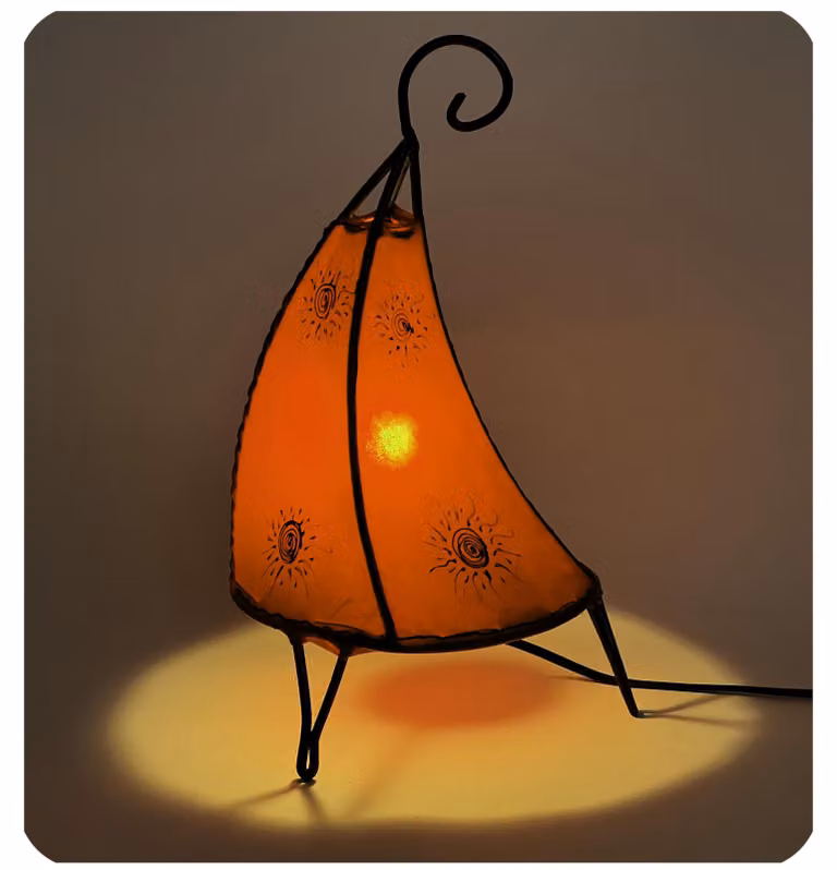 Lampada orientale Lampada Henna Lampada in pelle marocchina Lampada da tavolo Lampada da terra Henna Tissir Sun 35-38 cm, arancione