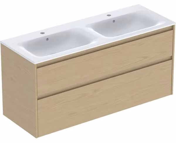 Geberit Renova Plan Ensemble lavabo double meuble bord étroit, avec meuble sous lavabo, 2 tiroirs, 130x62,1x48cm, 504.042.PS.8, 504.042.PS.8
