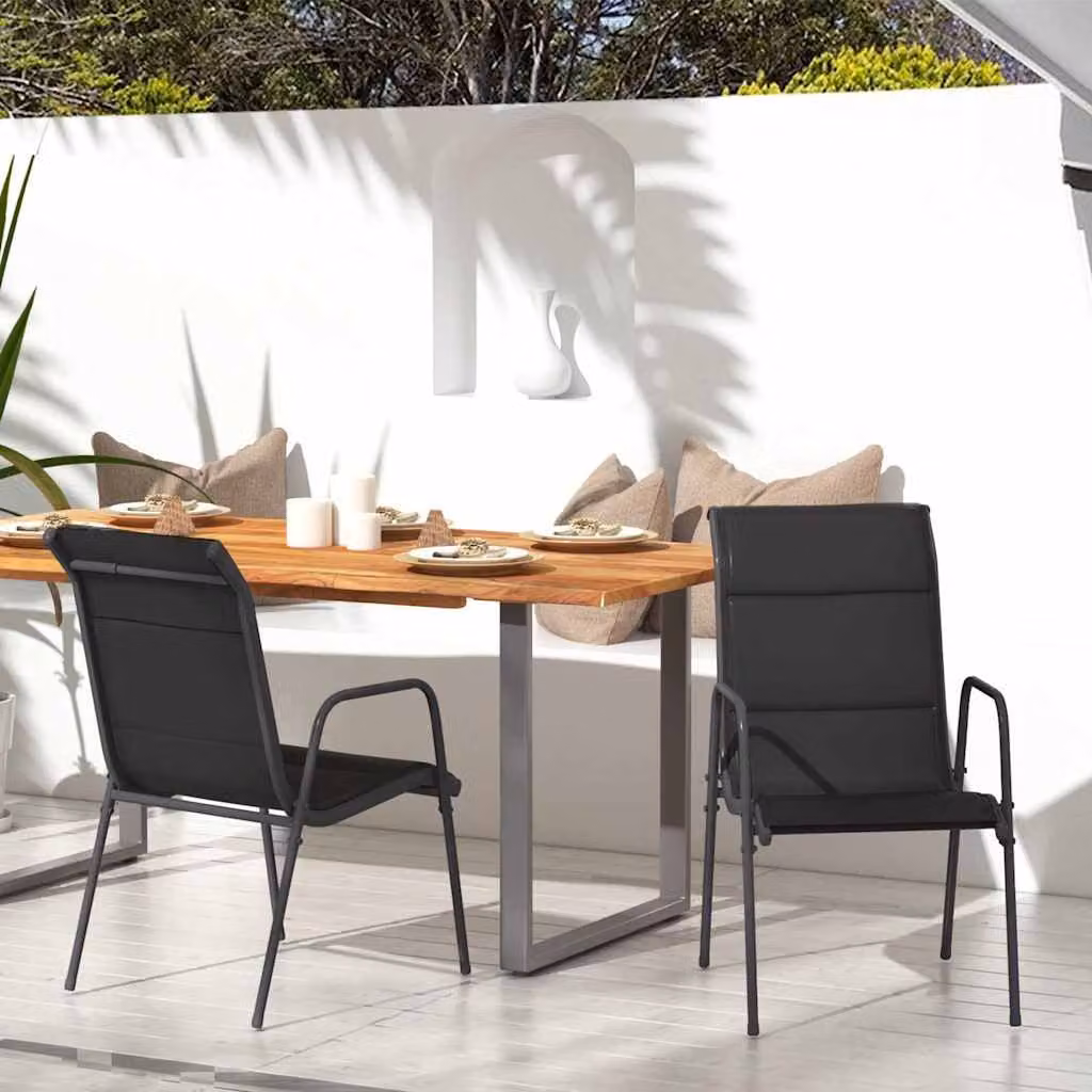 Set di 2 sedie da giardino vidaXL in acciaio verniciato e textilene nere con braccioli