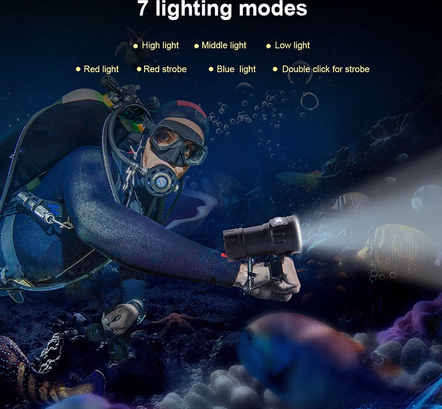 Torcia IPX8 18000lm 500M Lampada impermeabile Luce subacquea Campo all'aperto