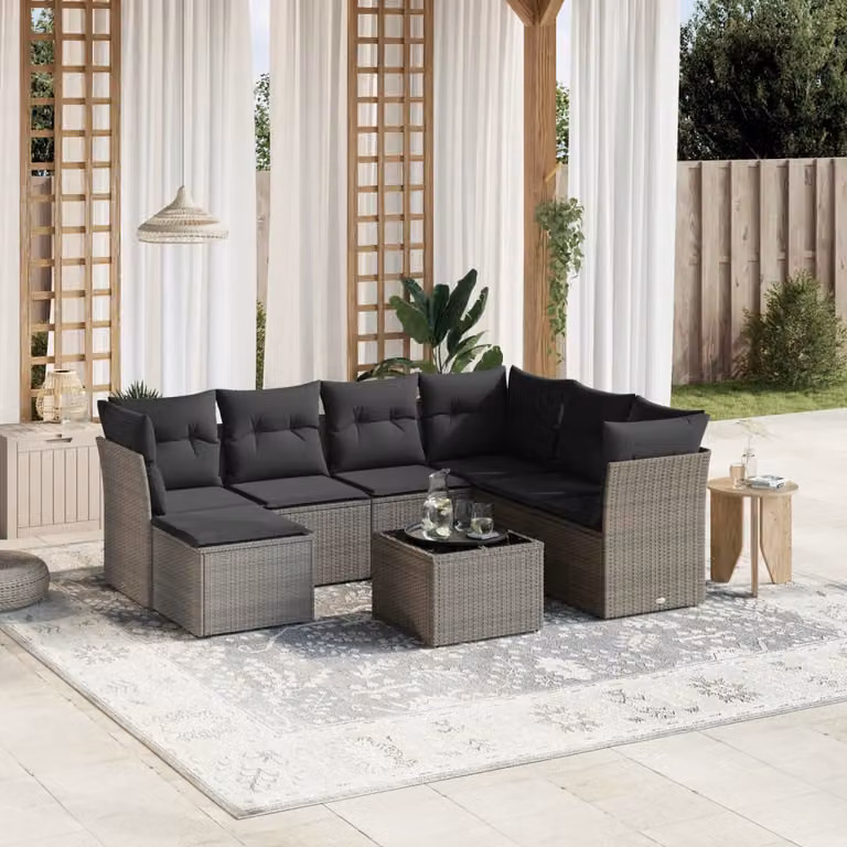vidaXL Set Divano da Giardino 8 pz Moderno in Polyrattan Grigio con Cuscini e Tavolino
