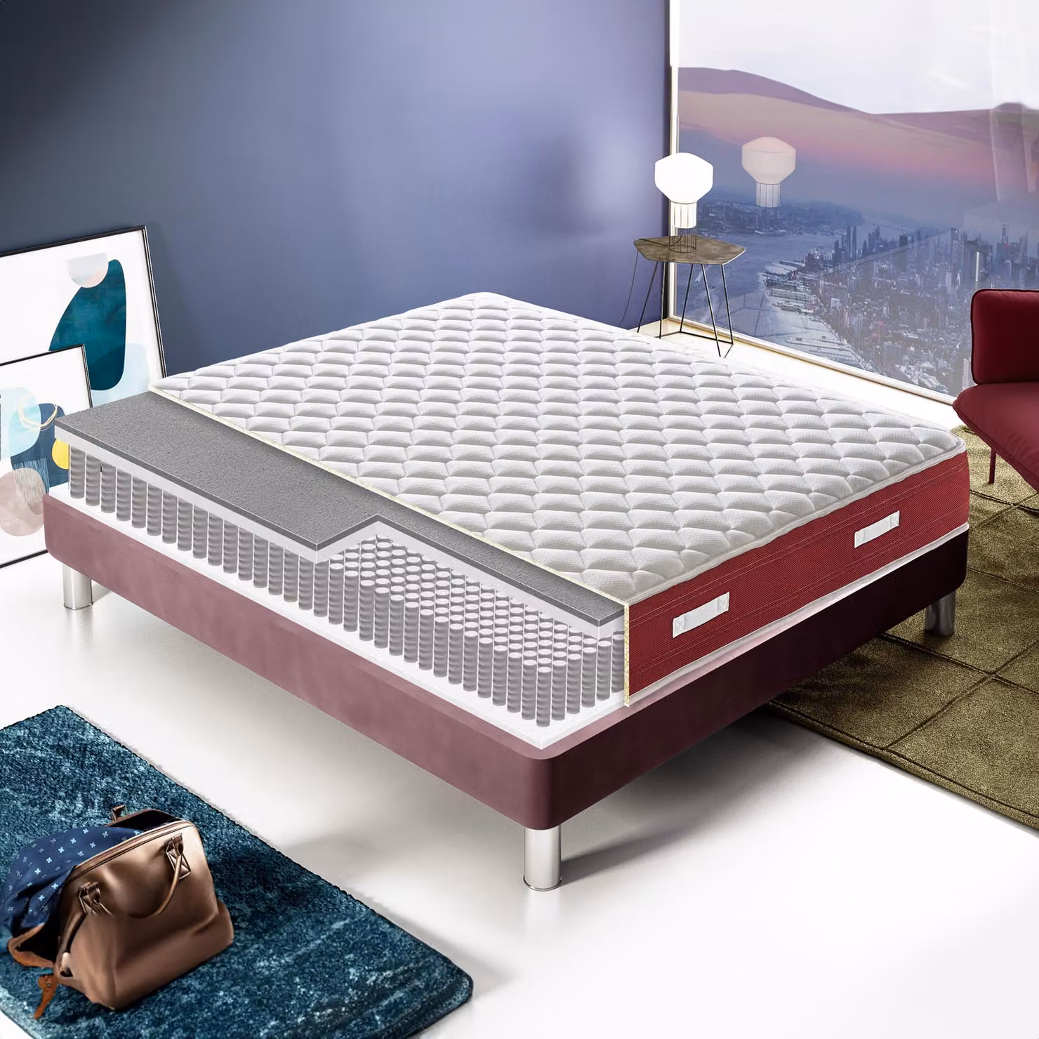 Materasso 160x200 cm, Alto 21 cm, 800 Molle Insacchettate, Ortopedico e Indeformabile Rigidità H3, Memory Foam 6 cm, 100% Italy