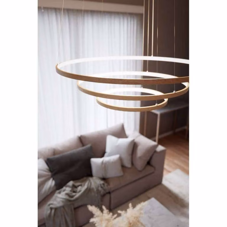 By Rydéns Lampada LED a sospensione Trione di Rydens, naturale, Ø 80 cm, legno, Legno chiaro, Soggiorno / Sala da pranzo, Legno, Moderno