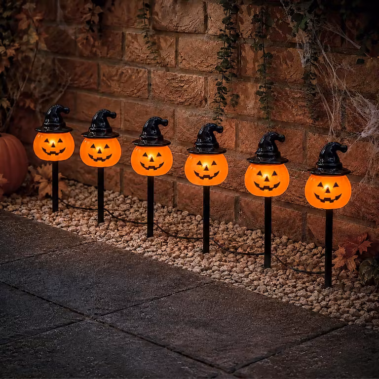 6 lanterne a forma di zucca per Halloween, alimentate a batteria, 37 cm di altezza
