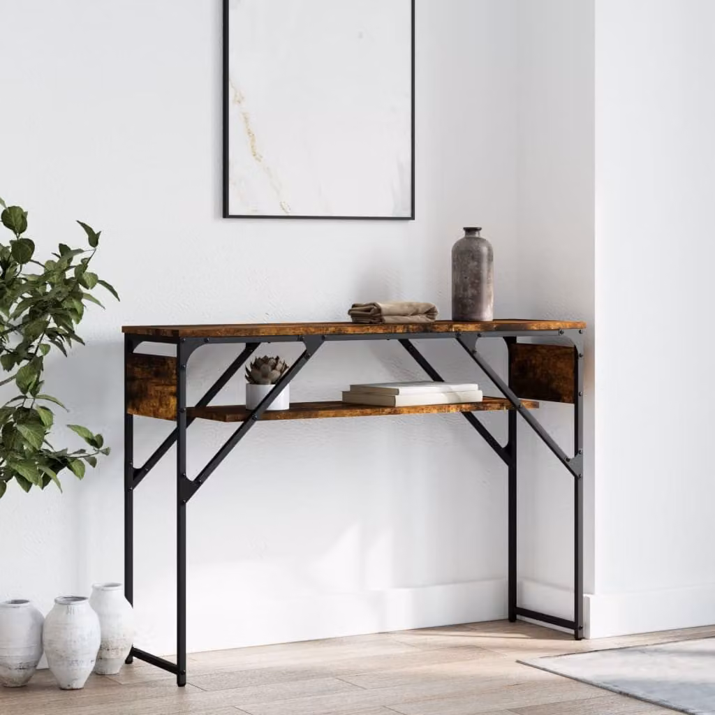 vidaXL Tavolo Consolle in Rovere Fumo e Metallo, L 105 x P 30 x H 75 cm