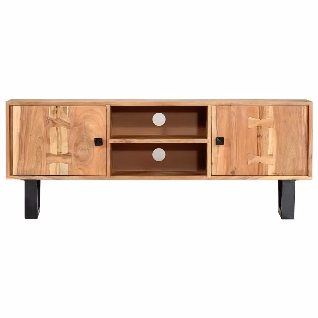 Mobile Porta TV Moderno vidaXL in Legno di Acacia e Metallo, Colore Marrone, L/P/H: 118 x 30 x 45 cm – 2