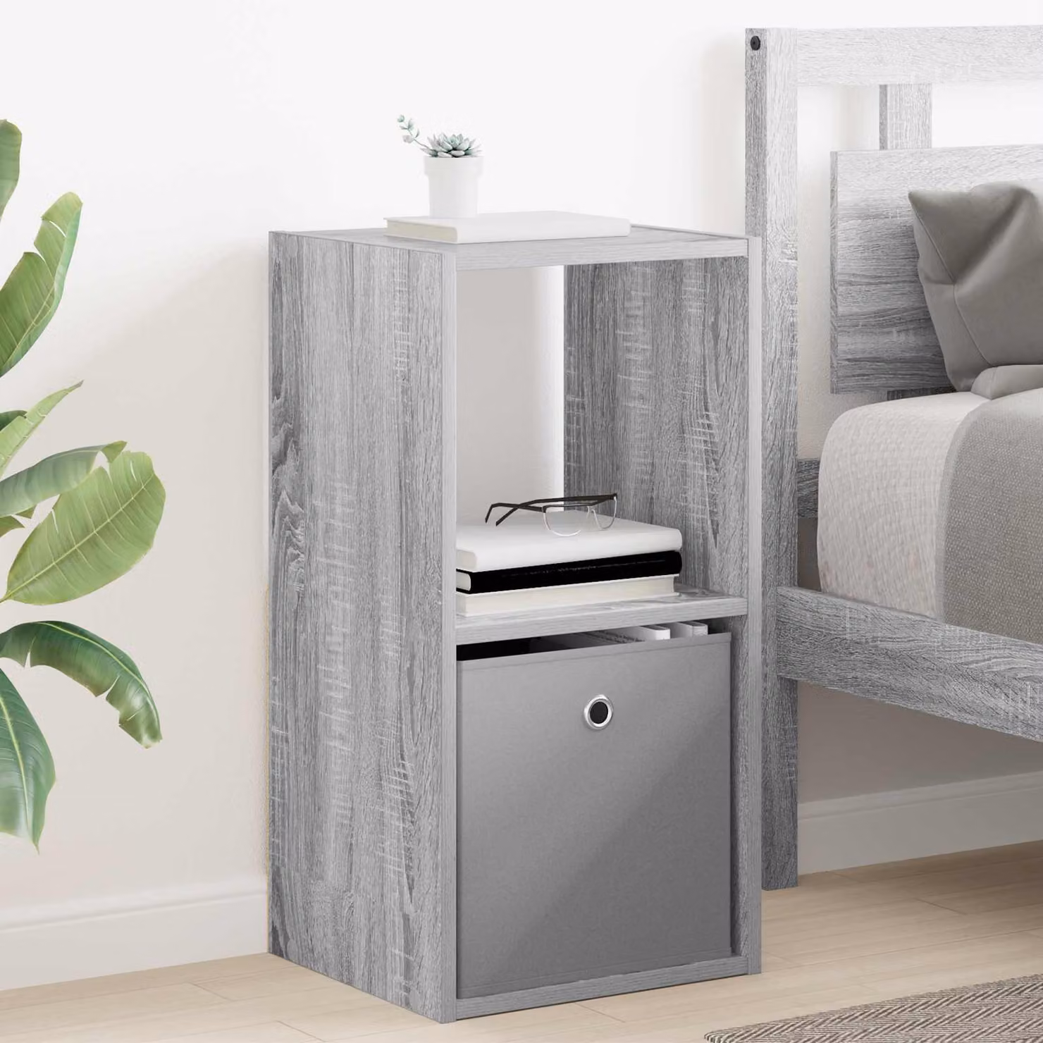 Comodino vidaXL in legno ingegnerizzato color grigio, stile moderno, L 35 cm x P 32 cm x H 68,5 cm