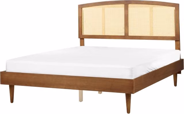 Letto in legno di gomma chiaro UE matrimoniale 160 x200 cm con testiera a doghe Stile rustico minimalista
