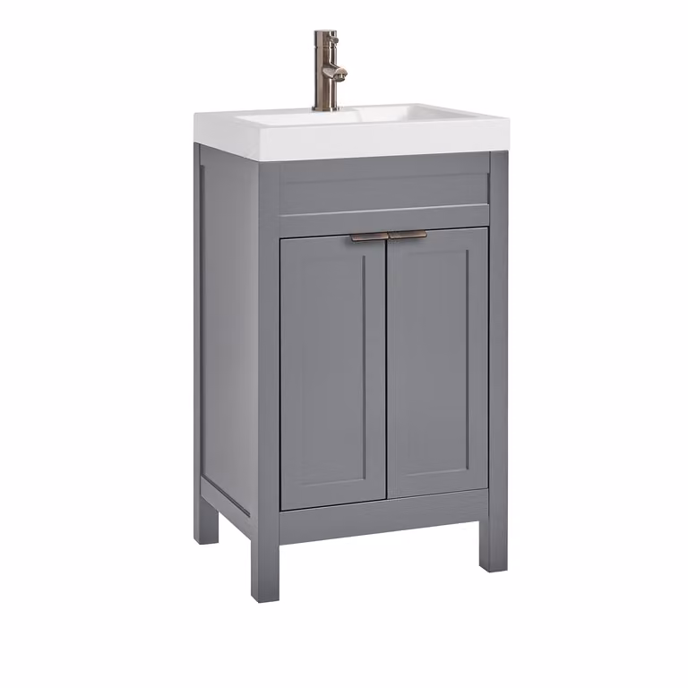 Mobile Bagno Grigio Chiaro da 500mm con Lavabo e Maniglia Moderna con Impugnatura a Dito in Bronzo Spazzolato - Warwick