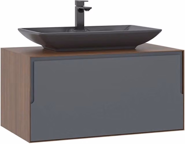 Mobile lavabo sospeso Hanah Home moderno con ante e cassetti soft close, Marrone e Antracite, L: 80 cm, P: 50 cm, H: 40 cm