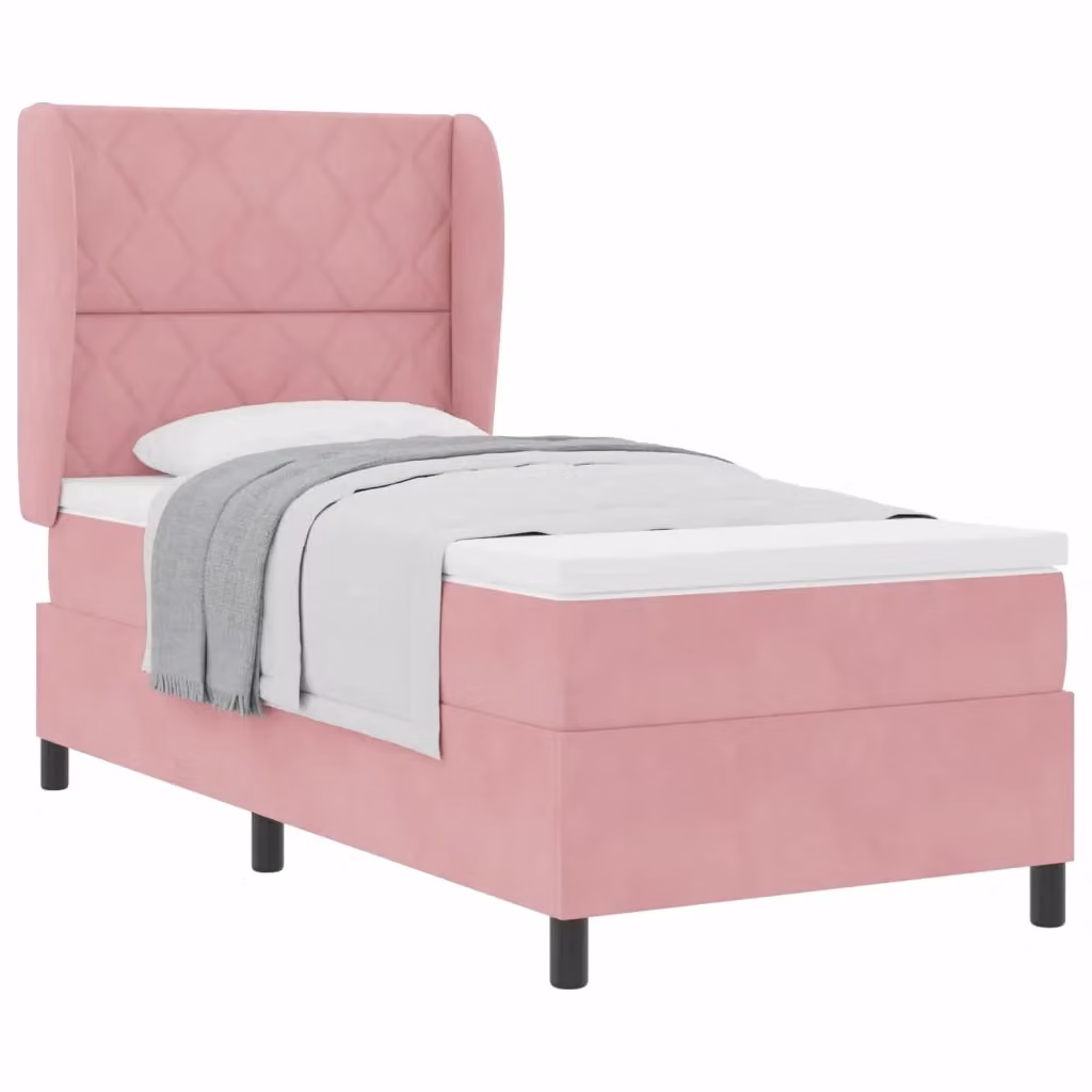 Letto ibrido con molle a sacchetto e testiera in velluto rosa vidaXL L/P: 90 x 190 cm – 2