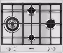Smeg P261XGH Selezione Piano cottura a gas da incasso 4 zone, Acciaio Inox e griglie in ghisa, L: 60 cm, P: 51 cm