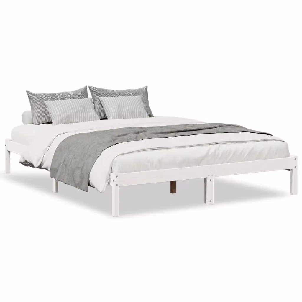 Letto extra lungo Design Mania in legno di pino laccato bianco con doghe in legno L: 165,5 cm, P: 215,5 cm, H: 31 cm – 2