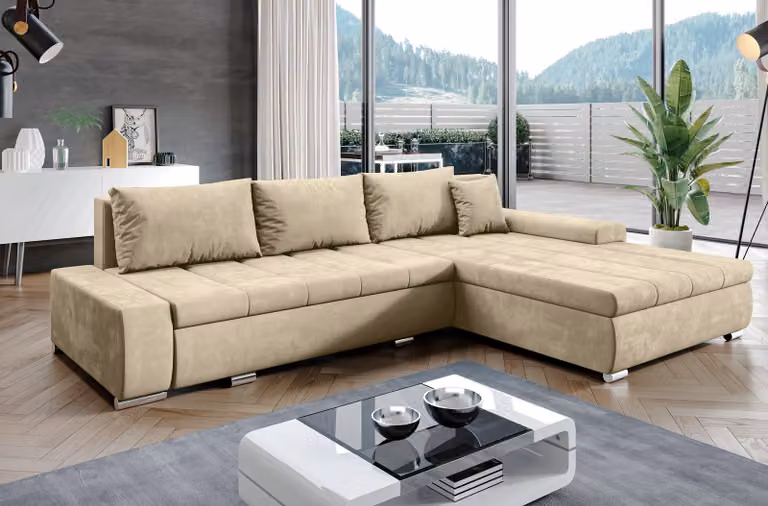 AX LIVING Divano angolare con funzione letto Tunceli Beige - larghezza 297 cm Moderno