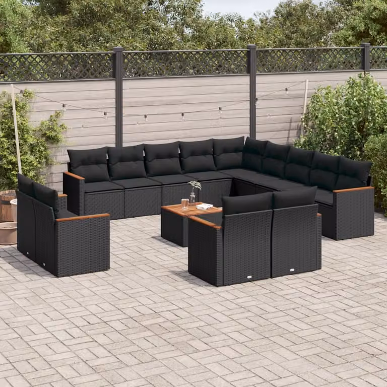 vidaXL Set Divano da Giardino a L con Cuscini e Tavolino, Polyrattan e Acciaio Nero