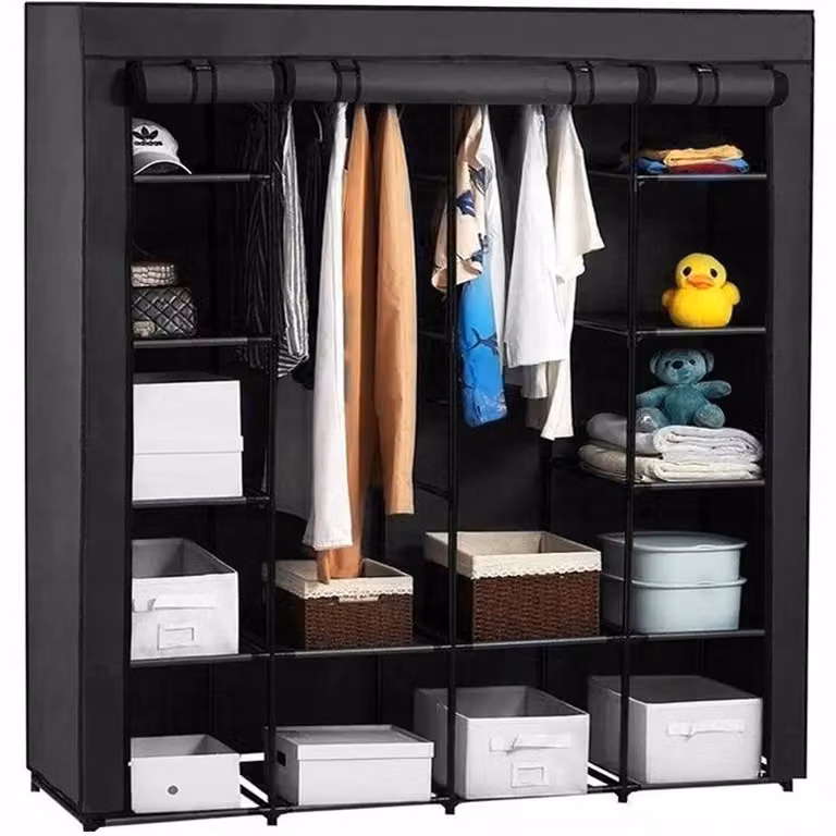 Pratico armadio in tessuto (170x170 cm) color grigio – Armadio pieghevole per riporre gli indumenti in modo flessibile e ordinato