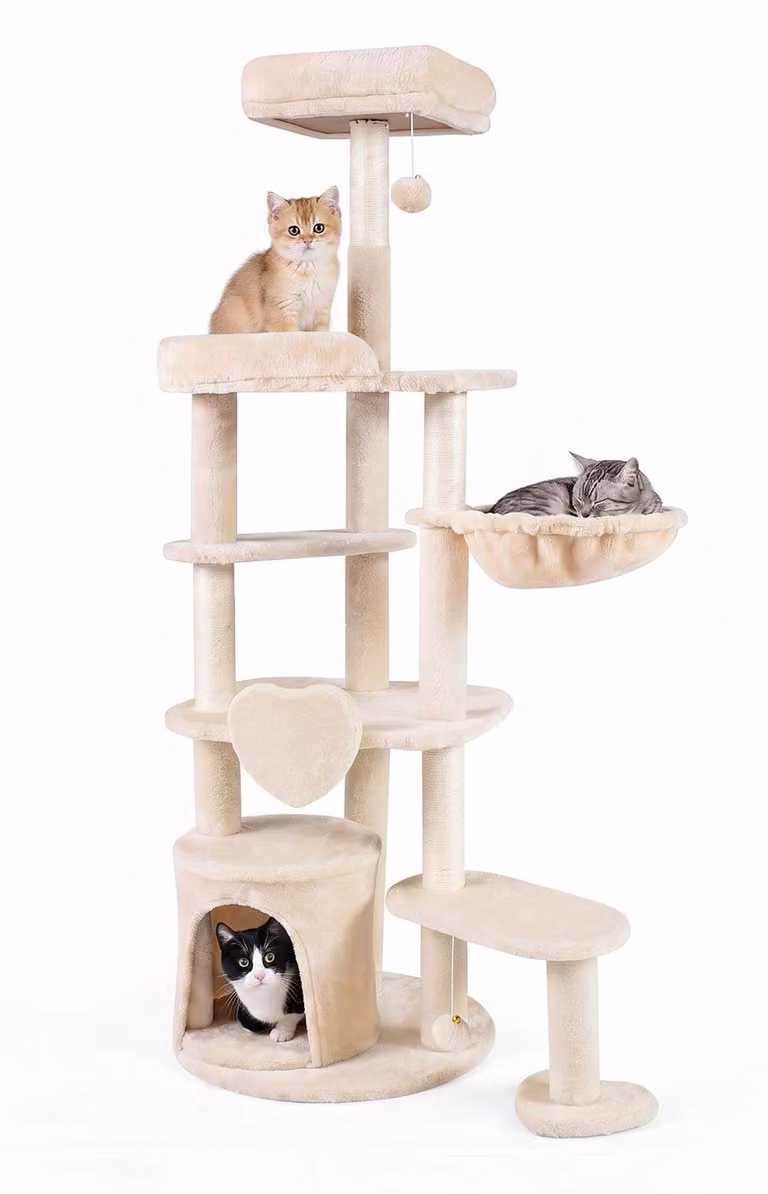 COSTWAY, albero per gatti multistrato da 149 cm, torre giochi con pali in sisal, casetta per gatti, cestini, aree relax e giocattoli – un vero e proprio parco giochi per il vostro felino