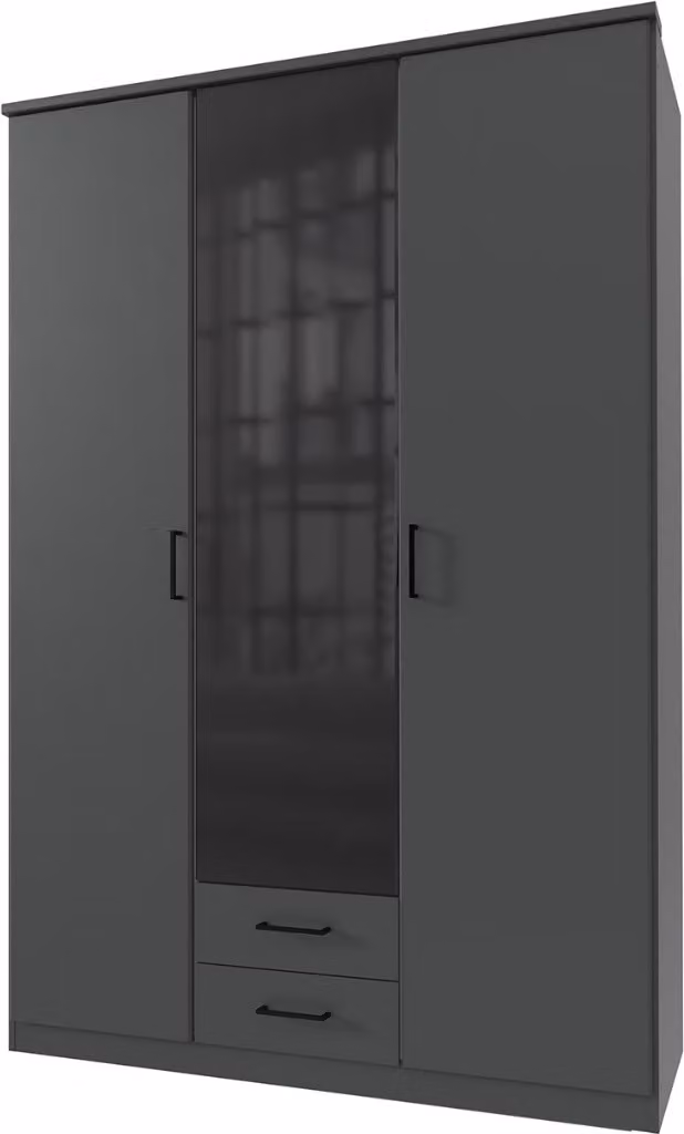 Armadio a 3 ante battenti con 1 specchio e 2 cassetti L135 cm - SOEST
