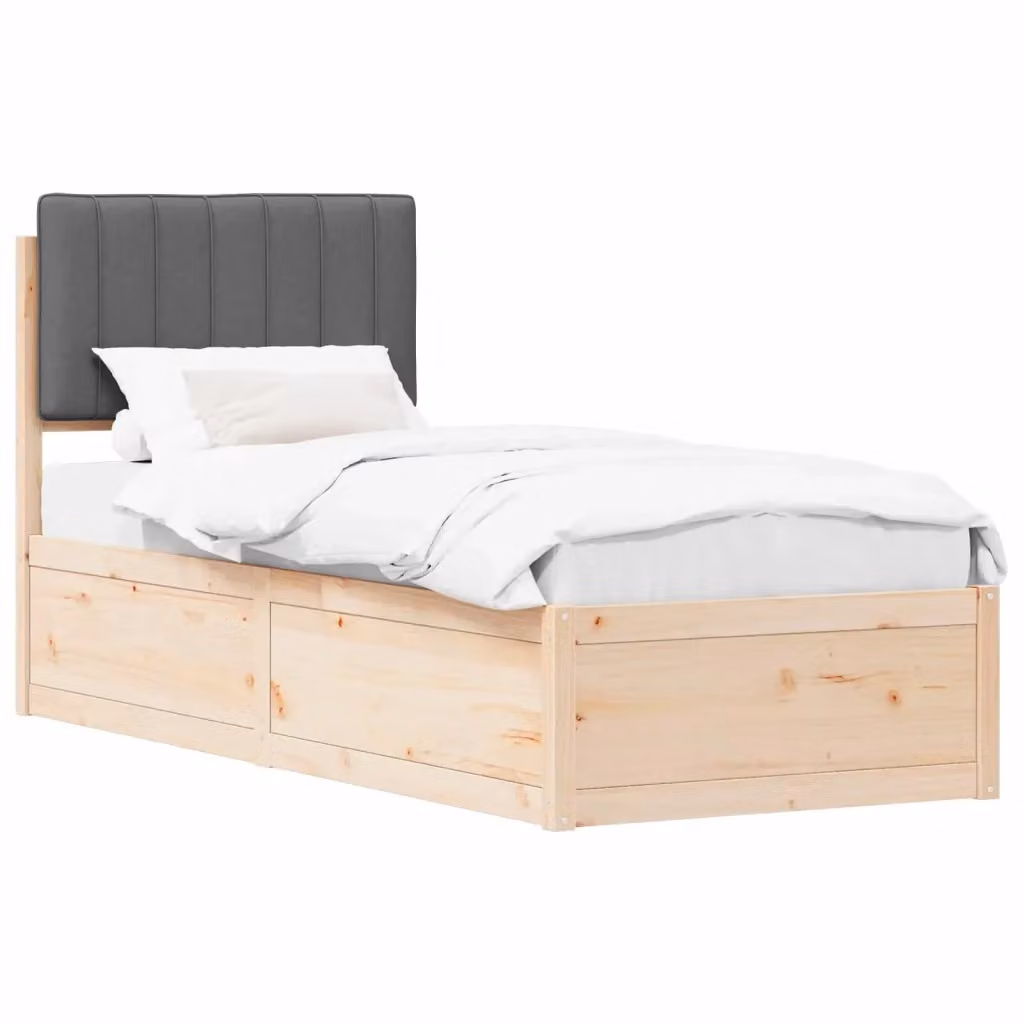 Letto moderno vidaXL con testiera rivestita in tessuto grigio e struttura in legno di pino L/P/H: 80 x 200 x 103,5 cm – 2
