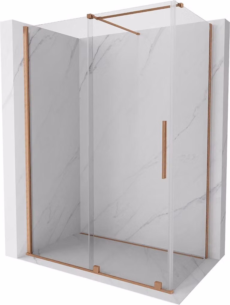 Mexen Velar cabina doccia scorrevole 150 x 70 cm, trasparente, rame spazzolato - 871-150-070-01-65